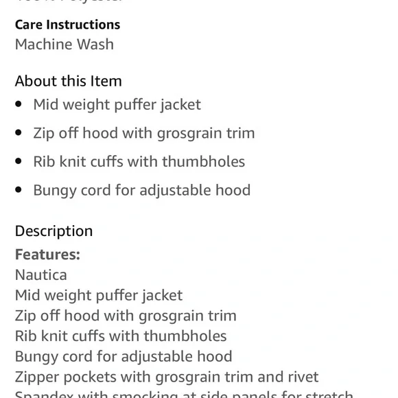 Nautica Black Puffer Jacket, Water Resistant, Size Medium, Like New - Picture 13 of 14